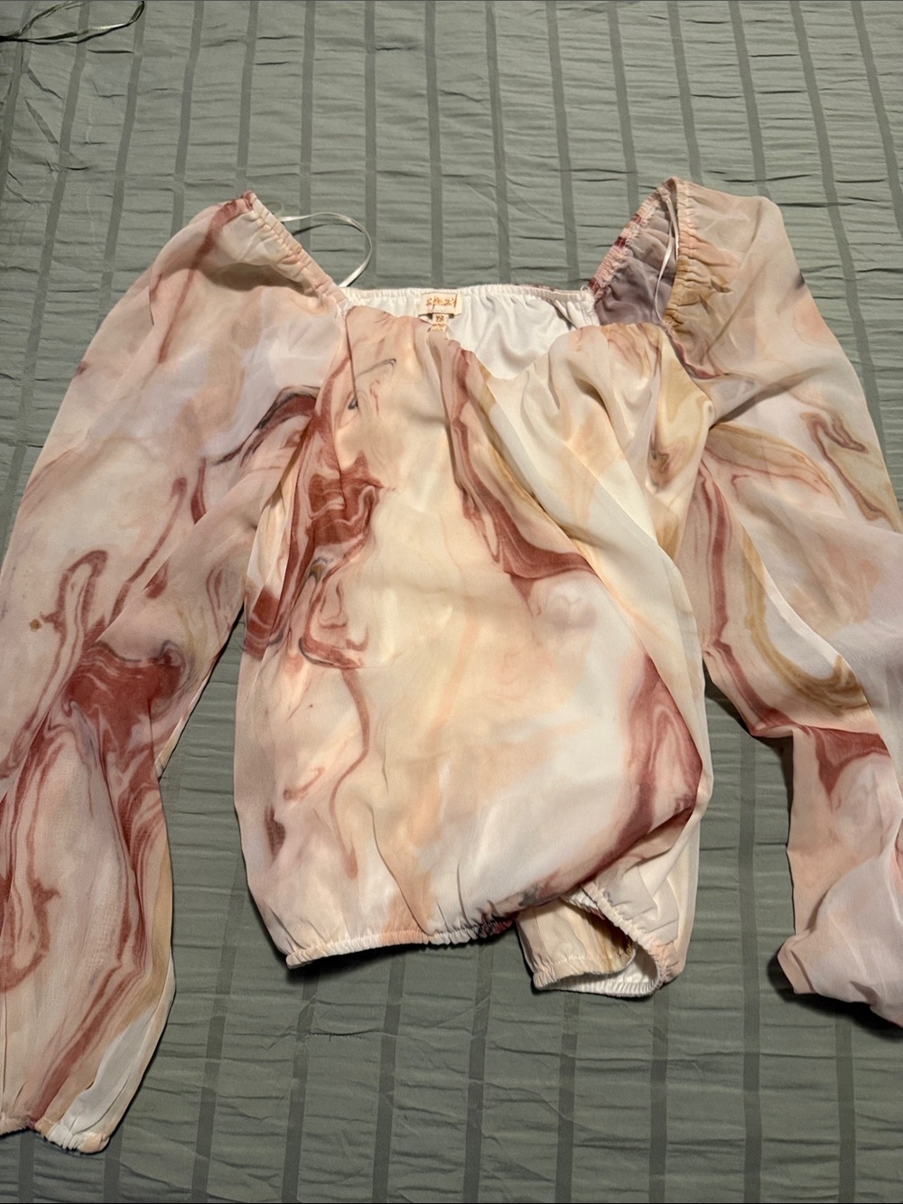Xhilaration Marble-Print Off-Shoulder Blouse in Pink and Cream